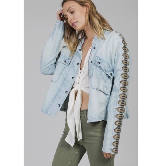 Free People Jackets & Blazers - FREE PEOPLE Embroidered Chambray Jacket Bo…